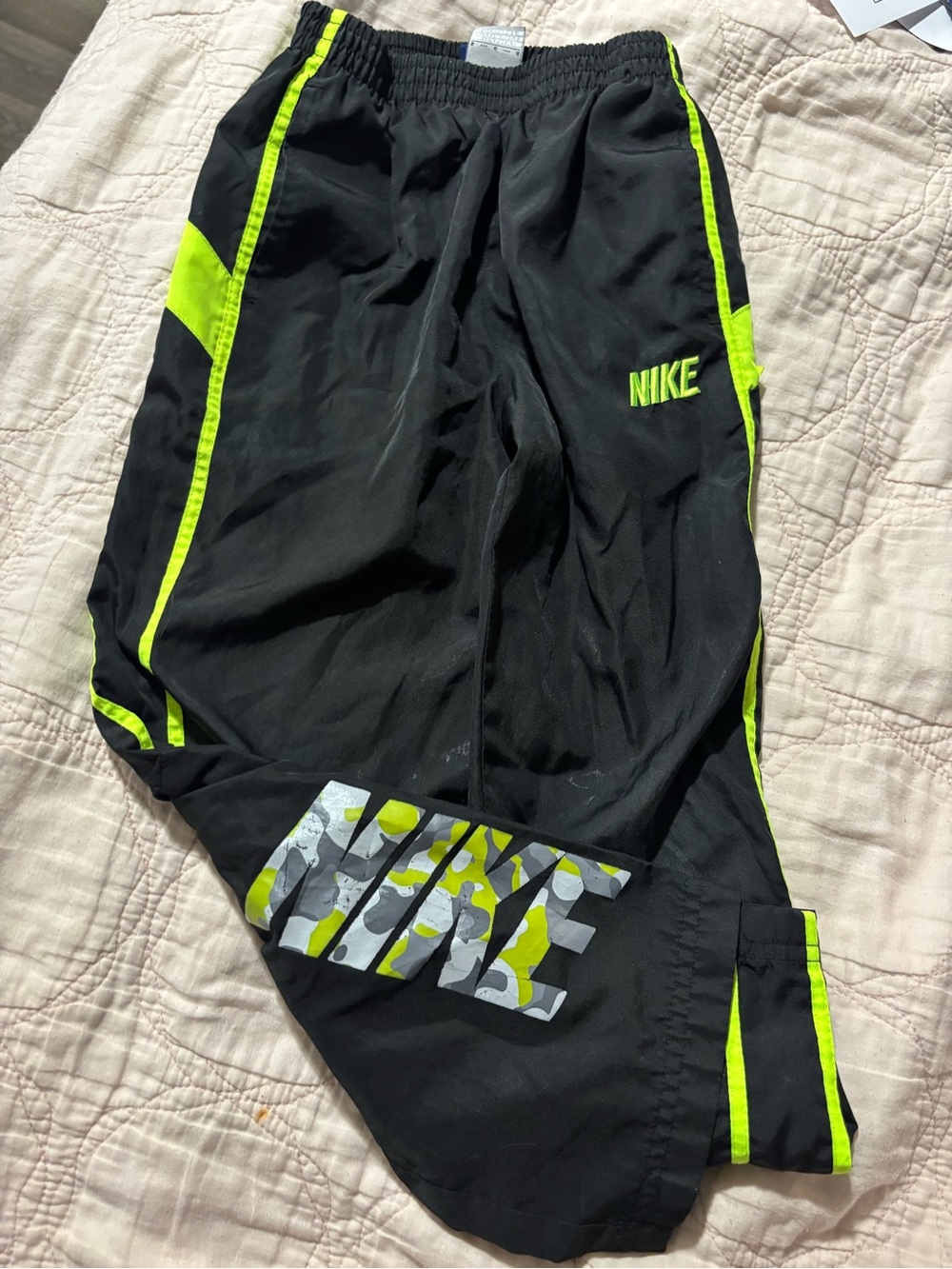 Nike Black Athletic Shorts with Neon Green Trim